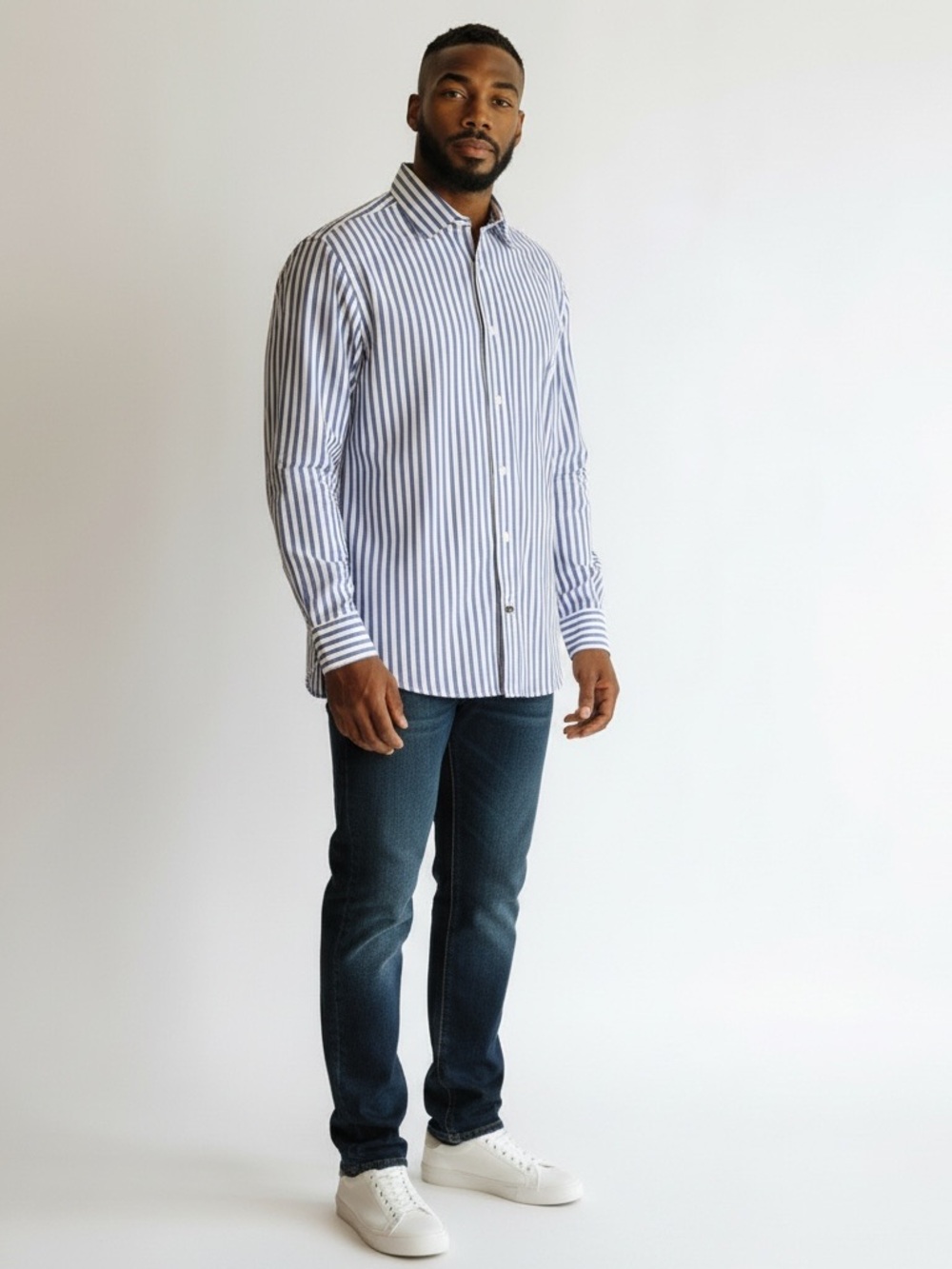 Robert Graham Men's Blue/White Stripe Button-Down Shirt W/ Flip Cuffs Size L/ XL